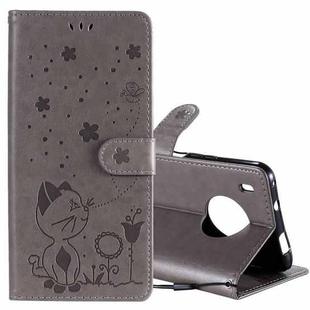 For Huawei Y9a Cat Bee Embossing Pattern Shockproof Horizontal Flip Leather Case with Holder & Card Slots & Wallet(Grey)