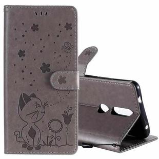 For Nokia 2.4 Cat Bee Embossing Pattern Shockproof Horizontal Flip Leather Case with Holder & Card Slots & Wallet(Grey)