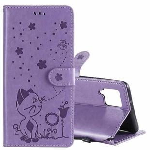For Samsung Galaxy A42 5G Cat Bee Embossing Pattern Shockproof Horizontal Flip Leather Case with Holder & Card Slots & Wallet(Purple)