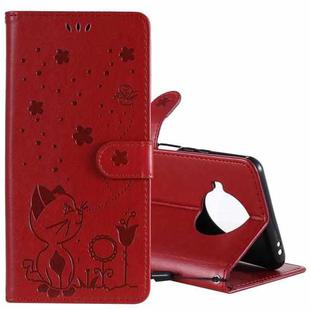 For Xiaomi 10T Lite 5G / Redmi Note 9 Pro 5G Cat Bee Embossing Pattern Shockproof Horizontal Flip Leather Case with Holder & Card Slots & Wallet(Red)