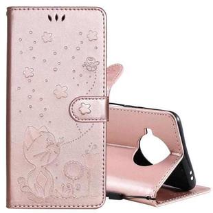 For Xiaomi 10T Lite 5G / Redmi Note 9 Pro 5G Cat Bee Embossing Pattern Shockproof Horizontal Flip Leather Case with Holder & Card Slots & Wallet(Rose Gold)