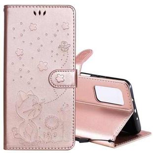 For Xiaomi 10T Pro 5G / 10T 5G Cat Bee Embossing Pattern Shockproof Horizontal Flip Leather Case with Holder & Card Slots & Wallet(Rose Gold)