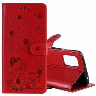 For OnePlus 8T Cat Bee Embossing Pattern Shockproof Horizontal Flip Leather Case with Holder & Card Slots & Wallet(Red)