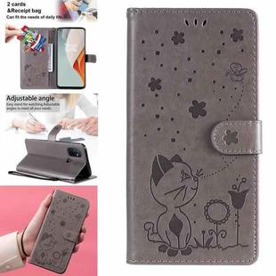 For OnePlus Nord N100 5G Cat Bee Embossing Pattern Shockproof Horizontal Flip Leather Case with Holder & Card Slots & Wallet(Grey)