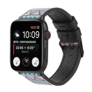 Printed Leather Watch Band For Apple Watch Series 7 45mm / 6 & SE & 5 & 4 44mm / 3 & 2 & 1 42mm(E)