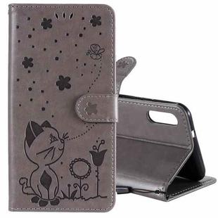 For LG K22 / K22 Plus Cat Bee Embossing Pattern Shockproof Horizontal Flip Leather Case with Holder & Card Slots & Wallet(Grey)