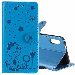 For LG K22 / K22 Plus Cat Bee Embossing Pattern Shockproof Horizontal Flip Leather Case with Holder & Card Slots & Wallet(Blue)