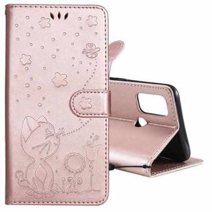For OPPO A53 (2020) / A53s Cat Bee Embossing Pattern Shockproof Horizontal Flip Leather Case with Holder & Card Slots & Wallet(Rose Gold)