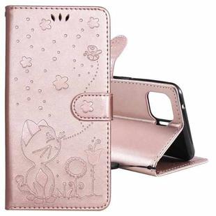 For OPPO F17 Pro / Reno4 Lite Cat Bee Embossing Pattern Shockproof Horizontal Flip Leather Case with Holder & Card Slots & Wallet(Rose Gold)