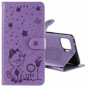 For OPPO F17 Pro / Reno4 Lite Cat Bee Embossing Pattern Shockproof Horizontal Flip Leather Case with Holder & Card Slots & Wallet(Purple)