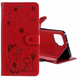 For OPPO F17 / A73 (2020) 4G Cat Bee Embossing Pattern Shockproof Horizontal Flip Leather Case with Holder & Card Slots & Wallet(Red)
