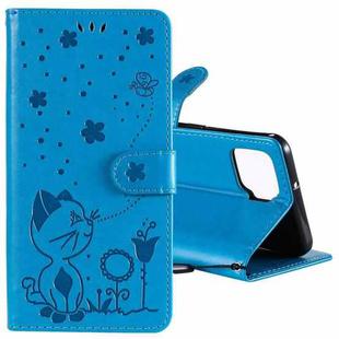 For OPPO F17 / A73 (2020) 4G Cat Bee Embossing Pattern Shockproof Horizontal Flip Leather Case with Holder & Card Slots & Wallet(Blue)