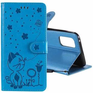 For OPPO Realme 7 Pro Cat Bee Embossing Pattern Shockproof Horizontal Flip Leather Case with Holder & Card Slots & Wallet(Blue)