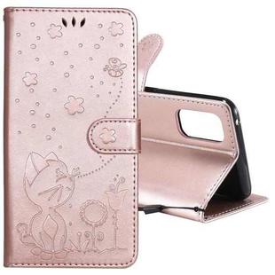 For OPPO Realme 7 Pro Cat Bee Embossing Pattern Shockproof Horizontal Flip Leather Case with Holder & Card Slots & Wallet(Rose Gold)