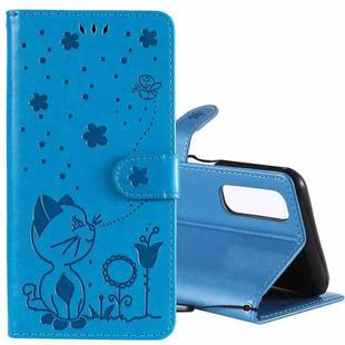 For OPPO Reno4 Pro 4G(Indian Version) Cat Bee Embossing Pattern Shockproof Horizontal Flip Leather Case with Holder & Card Slots & Wallet(Blue)