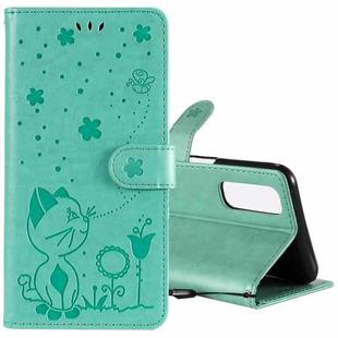 For OPPO Reno4 Pro 4G(Indian Version) Cat Bee Embossing Pattern Shockproof Horizontal Flip Leather Case with Holder & Card Slots & Wallet(Green)