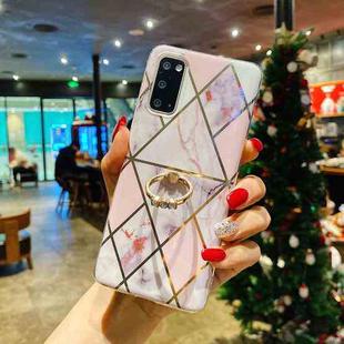 For Samsung Galaxy S20+ Electroplated Marble Pattern TPU Protective Case with Ring Holder(Rhombus)