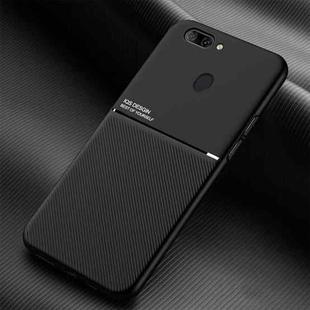 For OPPO R11s Classic Tilt Strip Grain Magnetic Shockproof PC + TPU Case(Black)