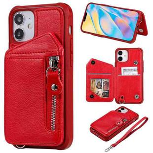 For iPhone 12 mini Zipper Double Buckle Shockproof Protective Case with Stand & Photo Holder & Wallet Function (Red)