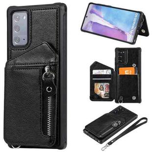 For Samsung Galaxy Note20 Zipper Double Buckle Shockproof Protective Case with Stand & Photo Holder & Wallet Function(Black)