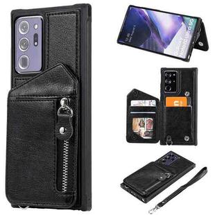 For Samsung Galaxy Note20 Ultra Zipper Double Buckle Shockproof Protective Case with Stand & Photo Holder & Wallet Function(Black)