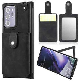 For Samsung Galaxy Note20 Ultra Shockproof Protective Case with Mirror & Card Slot & Short Lanyard(Black)