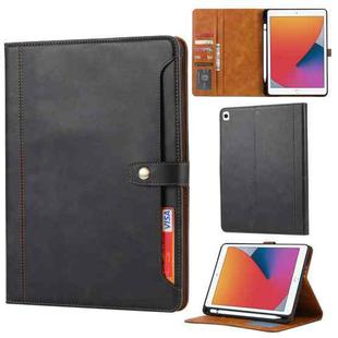 For iPad 10.2 Calf Texture Double Fold Clasp Horizontal Flip Leather Case with Photo Frame & Holder & Card Slots & Wallet(Black)