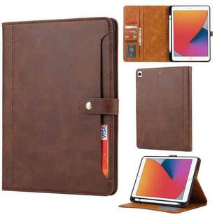 For iPad 10.2 Calf Texture Double Fold Clasp Horizontal Flip Leather Case with Photo Frame & Holder & Card Slots & Wallet(Coffee)
