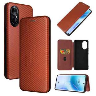 For Huawei nova 8 5G Carbon Fiber Texture Horizontal Flip TPU + PC + PU Leather Case with Card Slot(Brown)