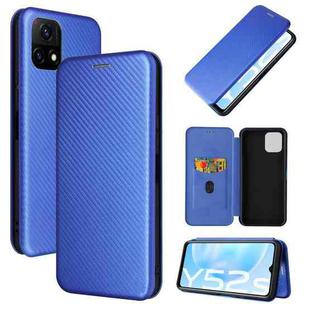 For vivo Y52s 5G / iQOO U3 Carbon Fiber Texture Horizontal Flip TPU + PC + PU Leather Case with Card Slot(Blue)