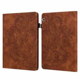 For Huawei MediaPad T5 10 inch Peacock Embossed Pattern TPU + PU Horizontal Flip Leather Case with Holder & Card Slots & Wallet & Sleep / Wake-up Function(Brown)