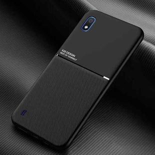 For Samsung Galaxy A10 Classic Tilt Strip Grain Magnetic Shockproof PC + TPU Case(Black)