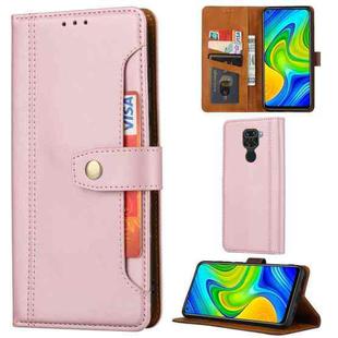 For Xiaomi Redmi Note 9 Calf Texture Double Fold Clasp Horizontal Flip Leather Case with Photo Frame & Holder & Card Slots & Wallet(Rose Gold)