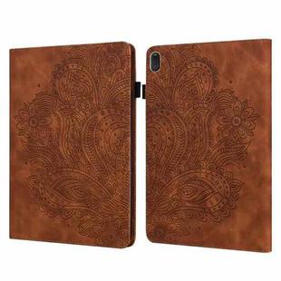 For Lenovo E10 Peacock Embossed Pattern TPU + PU Horizontal Flip Leather Case with Holder & Card Slots & Wallet & Sleep / Wake-up Function(Brown)