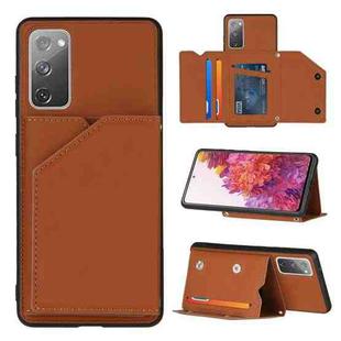 For Samsung Galaxy S20 FE Skin Feel PU + TPU + PC Back Cover Shockproof Case with Card Slots & Holder & Photo Frame(Brown)