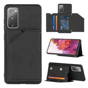 For Samsung Galaxy S20 FE Skin Feel PU + TPU + PC Back Cover Shockproof Case with Card Slots & Holder & Photo Frame(Black)