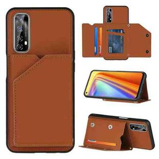 For OPPO Realme 7 Skin Feel PU + TPU + PC Back Cover Shockproof Case with Card Slots & Holder & Photo Frame(Brown)