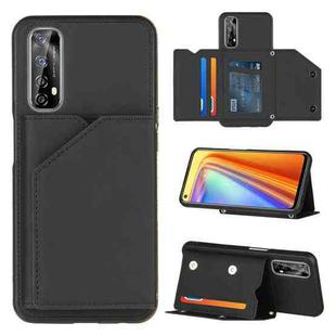 For OPPO Realme 7 Skin Feel PU + TPU + PC Back Cover Shockproof Case with Card Slots & Holder & Photo Frame(Black)