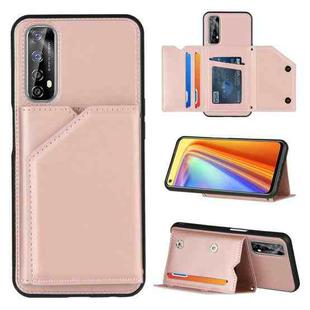For OPPO Realme 7 Skin Feel PU + TPU + PC Back Cover Shockproof Case with Card Slots & Holder & Photo Frame(Rose Gold)