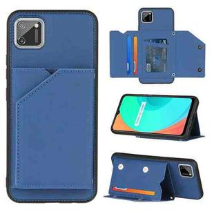For OPPO Realme C11 Skin Feel PU + TPU + PC Back Cover Shockproof Case with Card Slots & Holder & Photo Frame(Royal Blue)