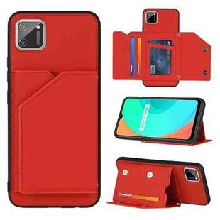 For OPPO Realme C11 Skin Feel PU + TPU + PC Back Cover Shockproof Case with Card Slots & Holder & Photo Frame(Red)