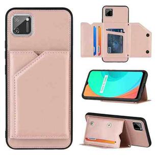 For OPPO Realme C11 Skin Feel PU + TPU + PC Back Cover Shockproof Case with Card Slots & Holder & Photo Frame(Rose Gold)