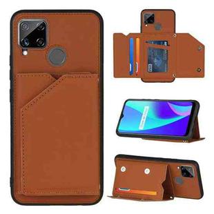 For OPPO Realme C15 Skin Feel PU + TPU + PC Back Cover Shockproof Case with Card Slots & Holder & Photo Frame(Brown)