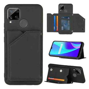 For OPPO Realme C15 Skin Feel PU + TPU + PC Back Cover Shockproof Case with Card Slots & Holder & Photo Frame(Black)