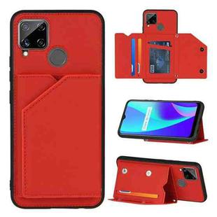 For OPPO Realme C15 Skin Feel PU + TPU + PC Back Cover Shockproof Case with Card Slots & Holder & Photo Frame(Red)