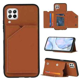 For Huawei P40 Lite & Nova 6 SE Skin Feel PU + TPU + PC Back Cover Shockproof Case with Card Slots & Holder & Photo Frame(Brown)