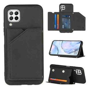 For Huawei P40 Lite & Nova 6 SE Skin Feel PU + TPU + PC Back Cover Shockproof Case with Card Slots & Holder & Photo Frame(Black)