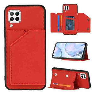 For Huawei P40 Lite & Nova 6 SE Skin Feel PU + TPU + PC Back Cover Shockproof Case with Card Slots & Holder & Photo Frame(Red)