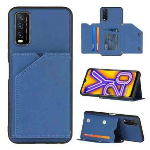 For vivo Y20 Skin Feel PU + TPU + PC Back Cover Shockproof Case with Card Slots & Holder & Photo Frame(Royal Blue)