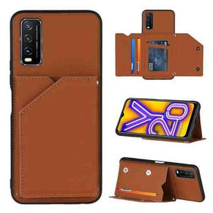 For vivo Y20 Skin Feel PU + TPU + PC Back Cover Shockproof Case with Card Slots & Holder & Photo Frame(Brown)